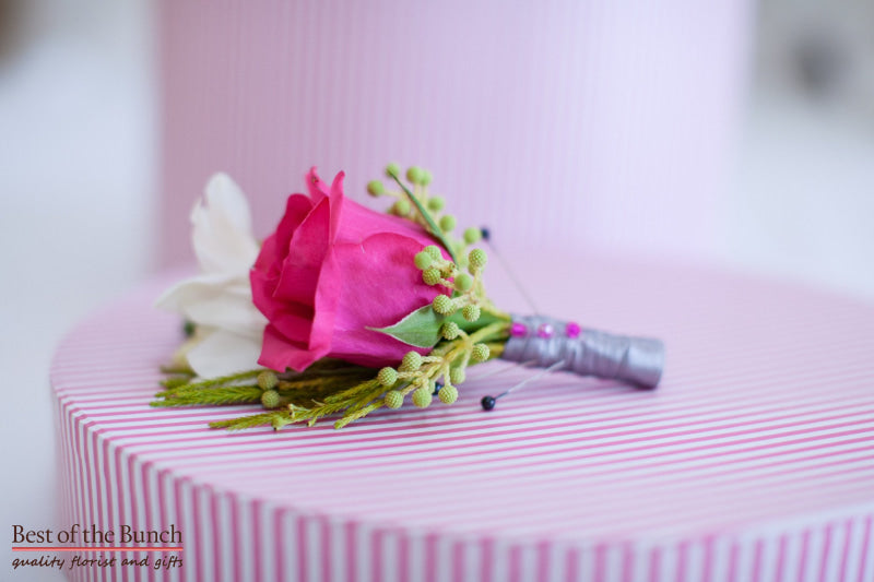 Buttonhole Fresh Magenta - Multiple flower Buttonhole (Boutonniere) - Best of the Bunch Florist Wellington