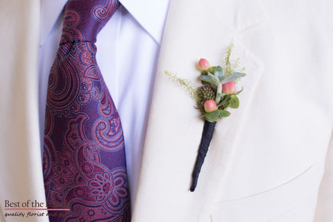 Buttonhole Nature’s Own - Multiple flower Buttonhole (Boutonniere) - Best of the Bunch Florist Wellington