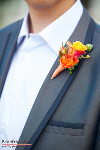 Buttonhole Tangerine - Multiple flower Buttonhole (Boutonniere) - Best of the Bunch Florist Wellington