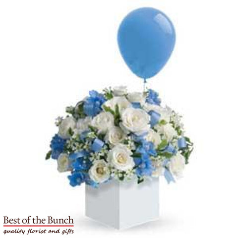 Flower Box Bouquet It's A Boy with Balloon - Best of the Bunch Florist Wellington