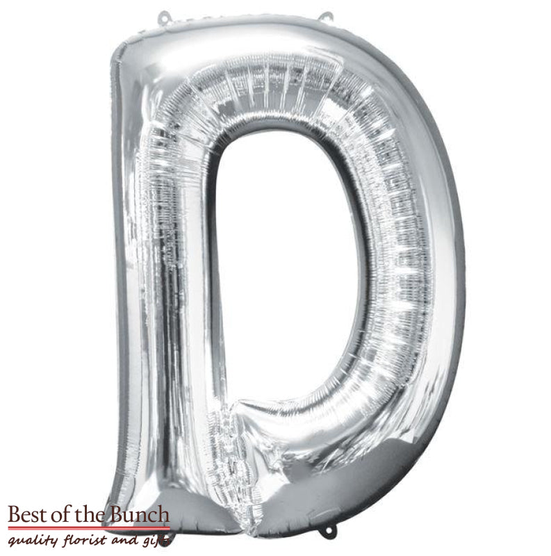 Giant XXL Extra Large Alphabet Letter D Silver Foil Helium Balloon 86cm (34") - Best of the Bunch Florist Wellington