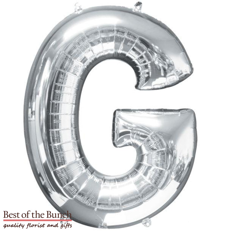 Giant XXL Extra Large Alphabet Letter G Silver Foil Helium Balloon 86cm (34") - Best of the Bunch Florist Wellington