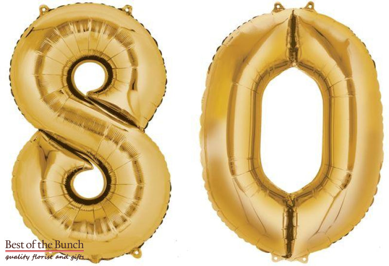 Giant XXL Extra Large Number 80 Gold Foil Helium Balloon 86cm (34") - Best of the Bunch Florist Wellington