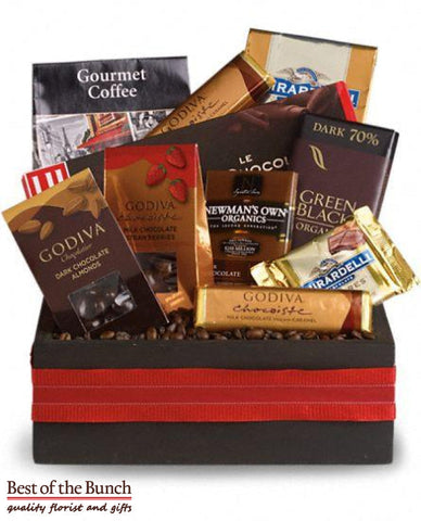 Gift box gourmet chocolate & coffee lovers sharing platter gift box delivered Wellington. Gourmet chocolate & coffee sharing platter same day delivery Wellington Chocolate & Coffee sharing platter gift baskets and hampers delivered same day in Wellington & New Zealand wide order online Chocolate & coffee sharing platter ideas online NZ  