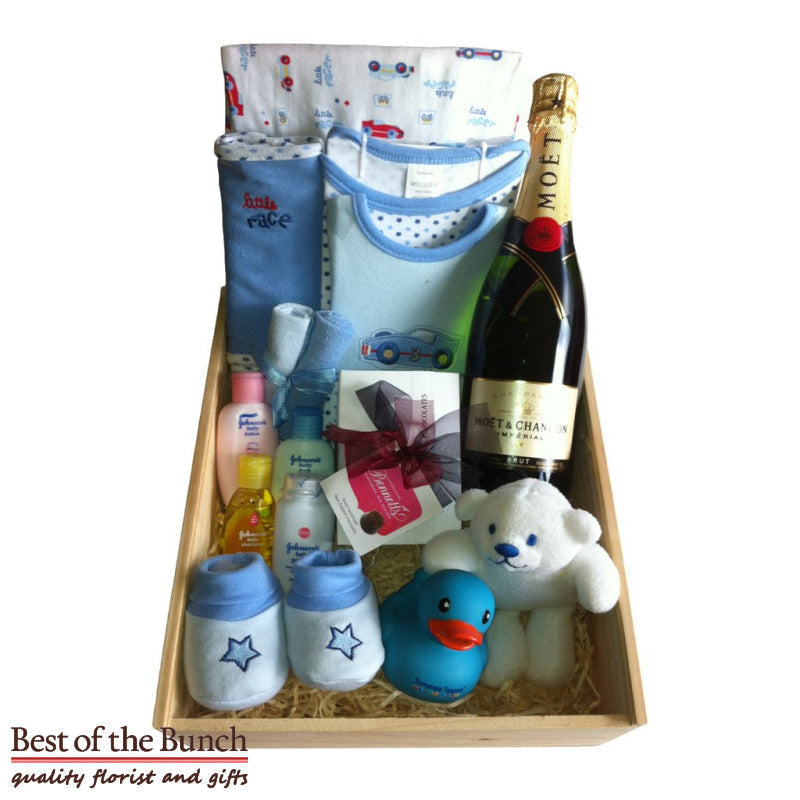 New baby boy quality cotton gift box gift set and gift basket gift hamper delivered Wellington same day delivery. New baby boy gift box gift set gift basket and gift hamper ideas for new baby boys and new parents gift ideas shop online. New baby boy gift box gift set gift baskets gift boxes and gift hampers for mum and dad NZ.