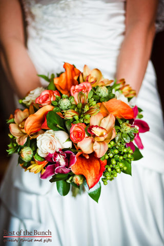 Wedding Bouquet Tangerine - Compact Hand Tied Wedding Bouquet - Best of the Bunch Florist Wellington